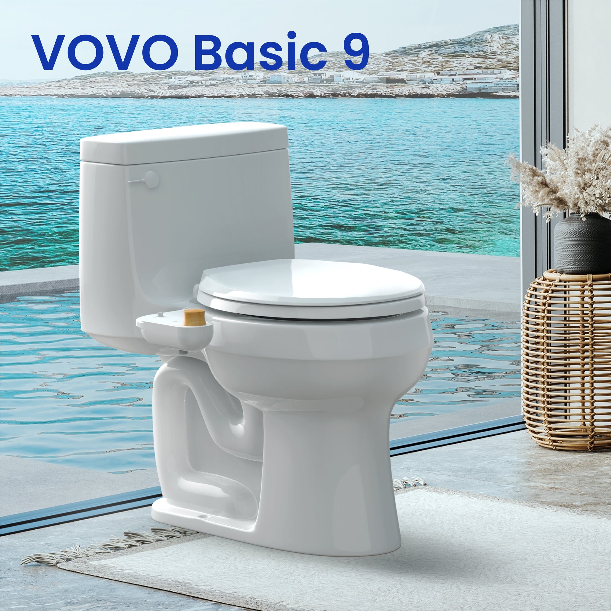 VOVO Basic 9, Real Bamboo Handle, Wash feature, Self-cleaning nozzle, Non-electric Bidet Attachment for Toilet Seat, Adjustable Water Pressure