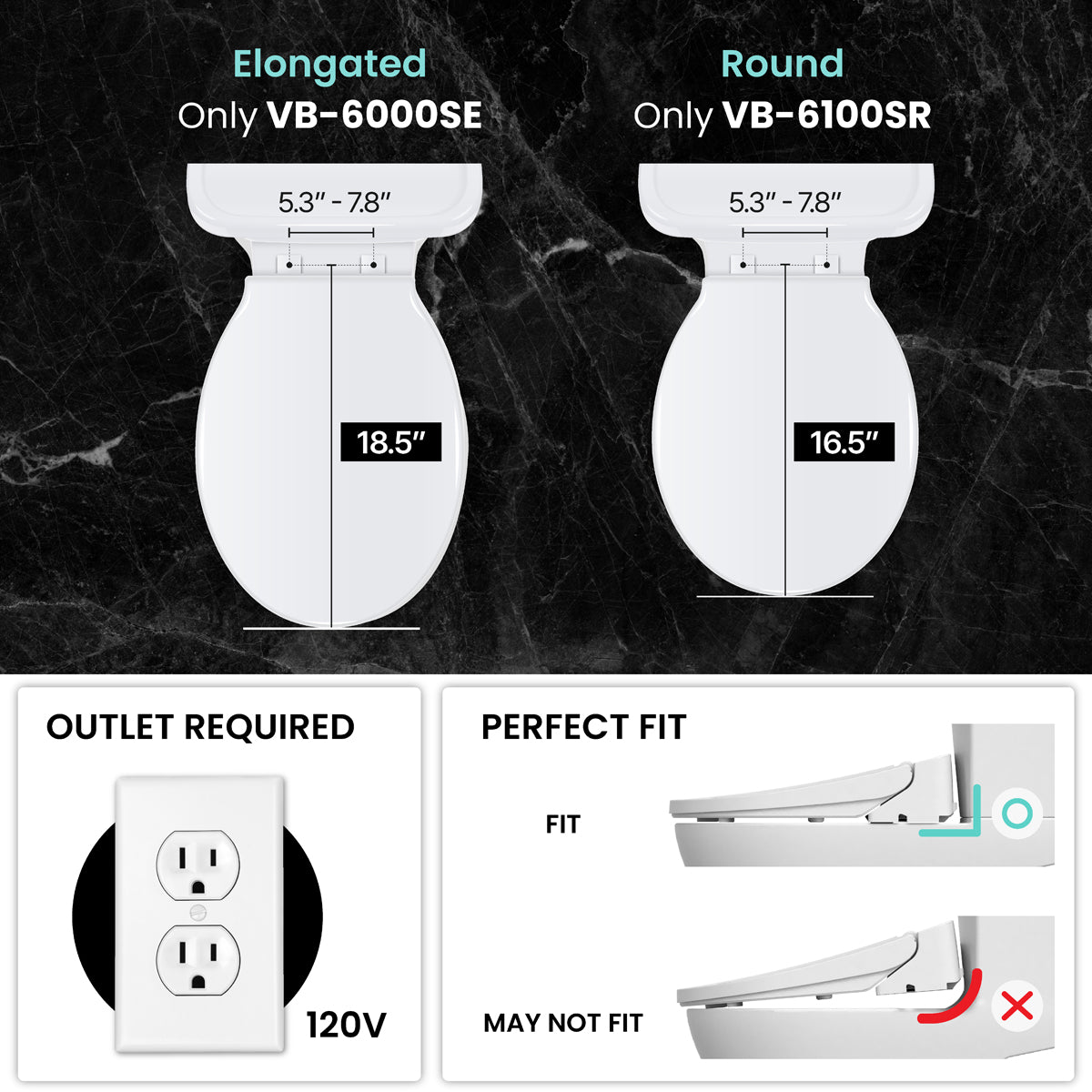 Siège de toilette bidet VB-6000SE (allongé) / VB-6100SR (rond)