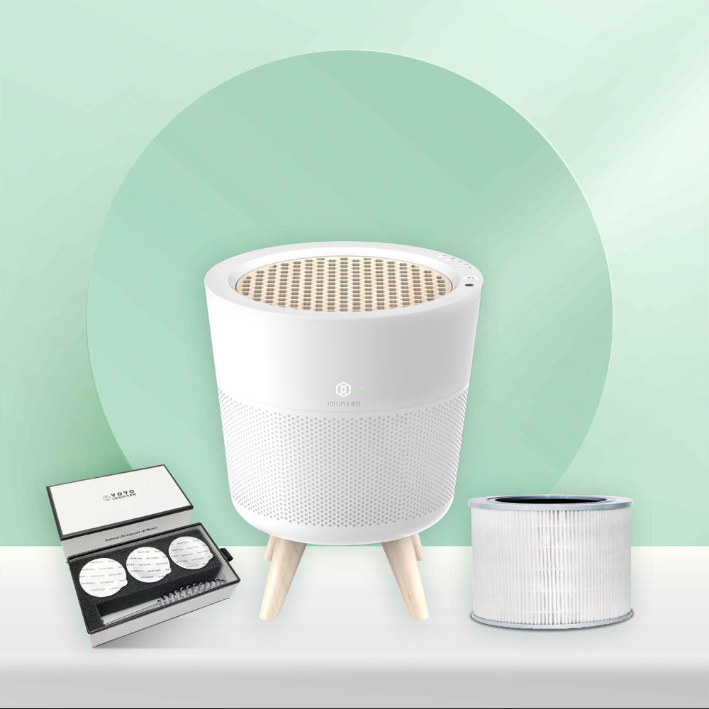 Air Purifier with Cypress Wood Combo For Small Area - 1 White Air Purifier, 1 HEPA Filter, 1 Diffuser