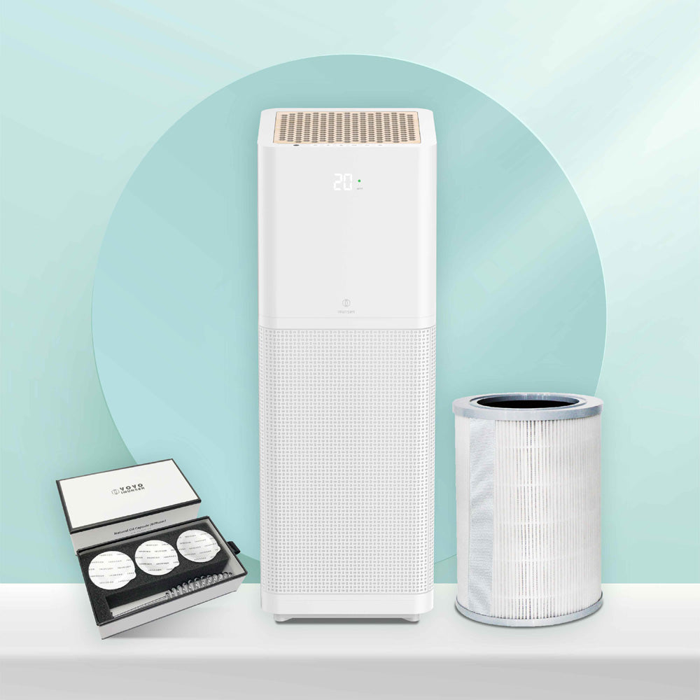 Air Purifier with Cypress Wood Combo For Large Area - 1 White Air Purifier, 1 HEPA Filter, 1 Diffuser
