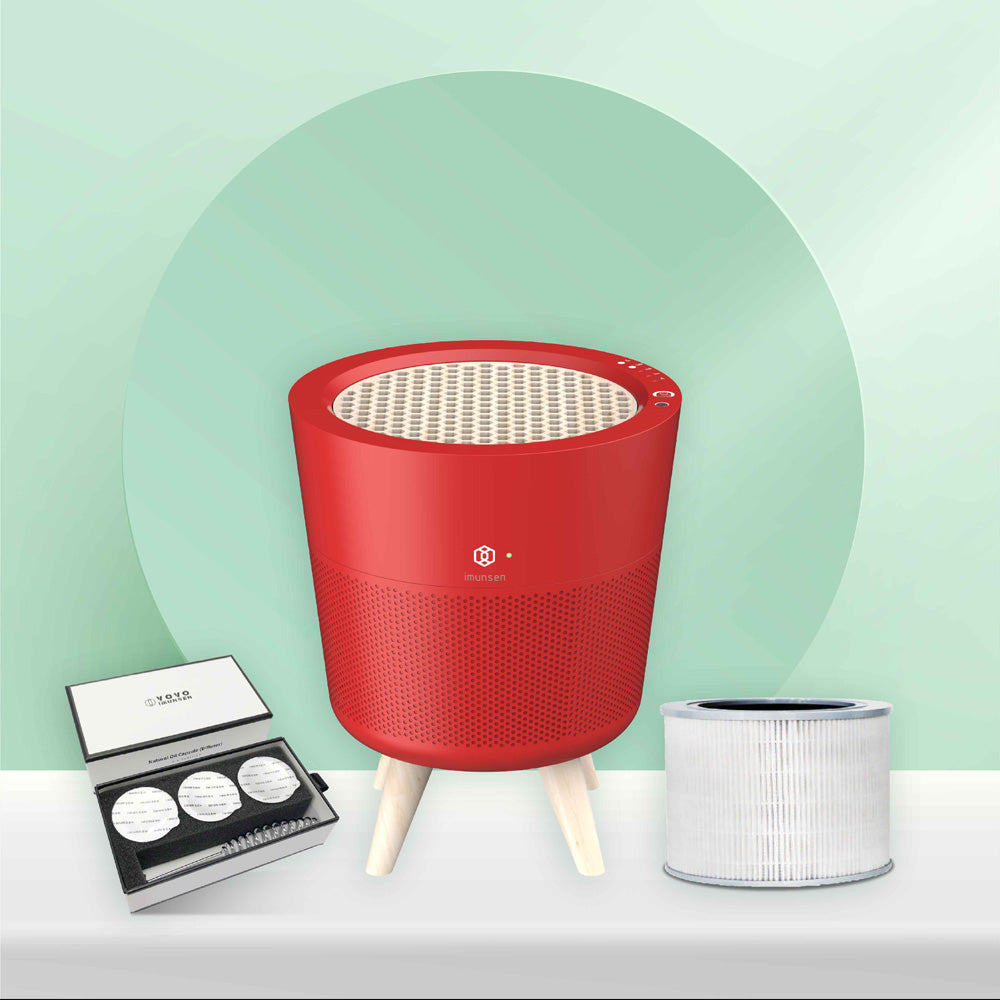 Air Purifier with Cypress Wood Combo For Small Area - 1 Red Air Purifier, 1 HEPA Filter, 1 Diffuser