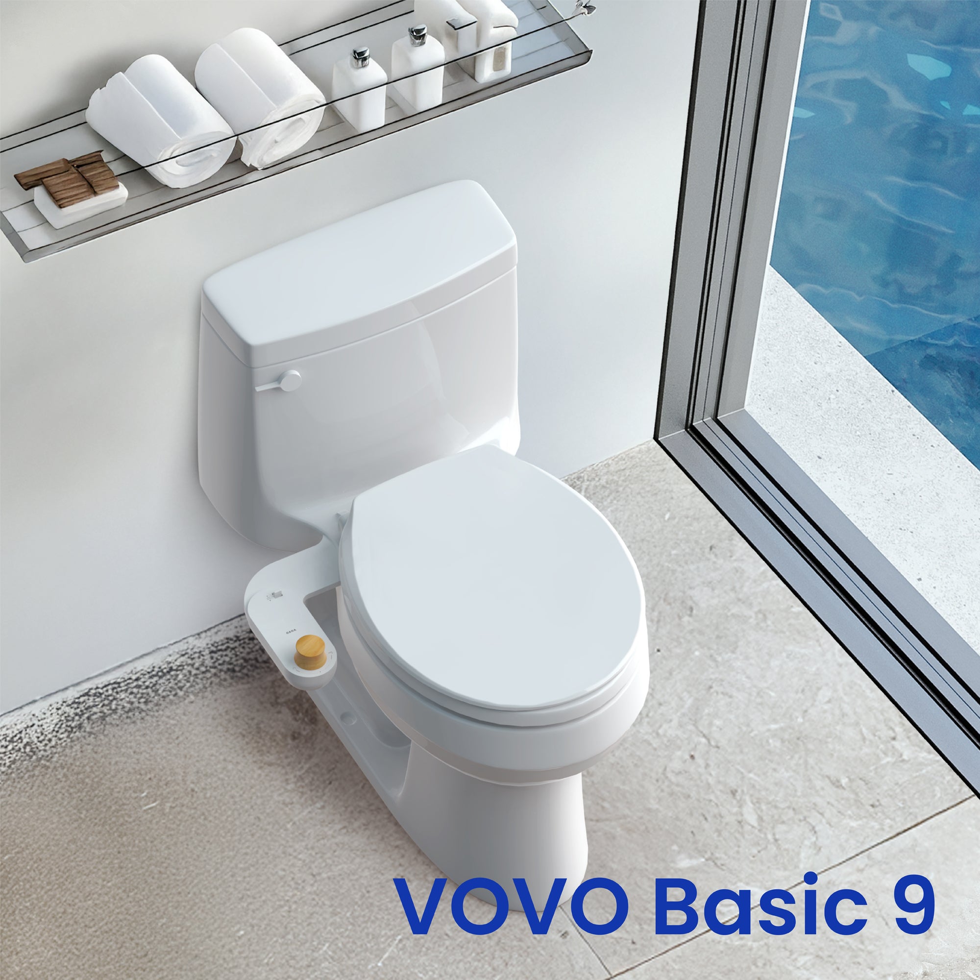 VOVO Basic 9, Real Bamboo Handle, Wash feature, Self-cleaning nozzle, Non-electric Bidet Attachment for Toilet Seat, Adjustable Water Pressure