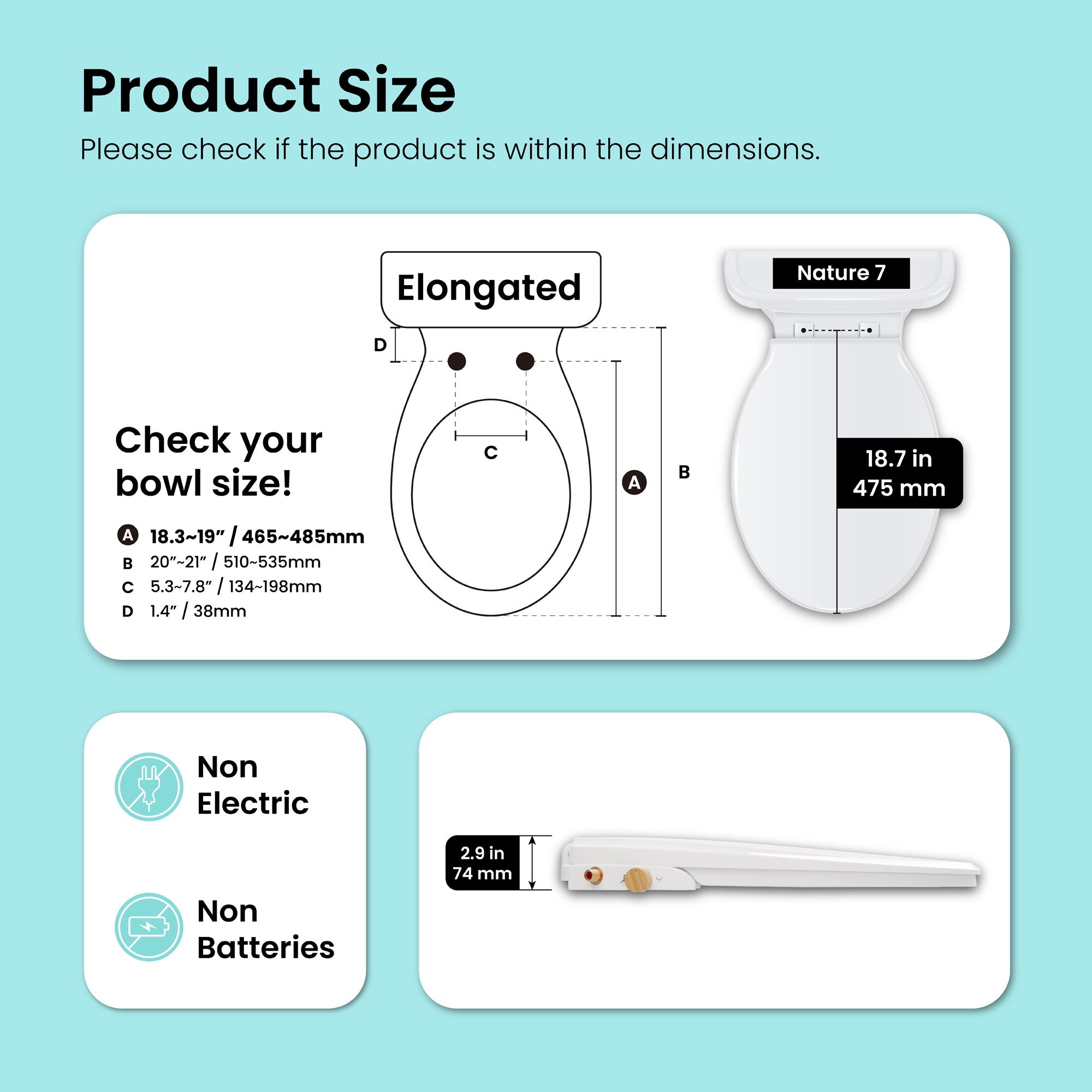 VOVO Nature 7 Non-electric Bidet Toilet Seat, Fits Elongated Toilets, Ambient Water Temperature, Easy Installation - White