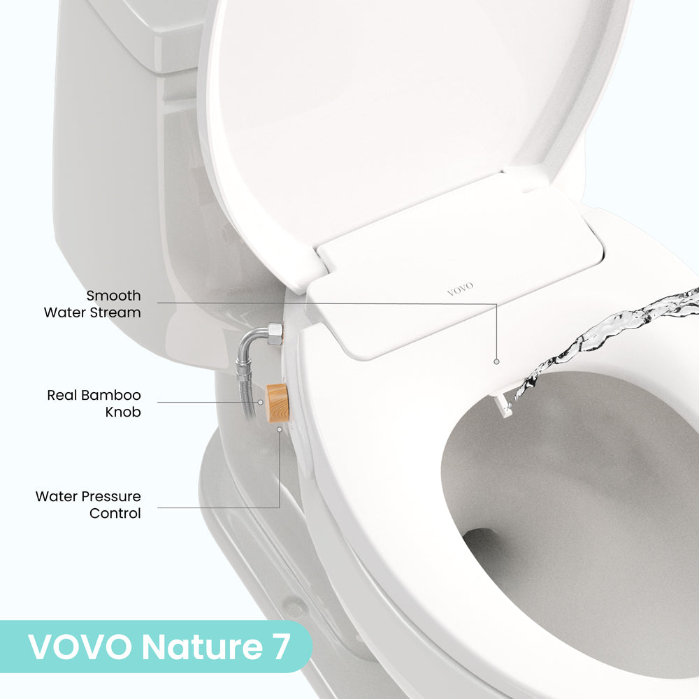 VOVO Nature 7 Non-electric Bidet Toilet Seat, Fits Elongated Toilets, Ambient Water Temperature, Easy Installation - White